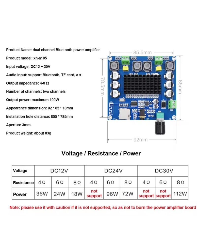 ماژول آمپلی فایر بلوتوثی استریو 100W XH-A105 - تصویر 3